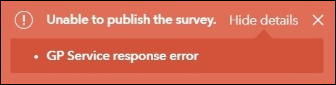 The error message box in the ArcGIS Survey123 website.