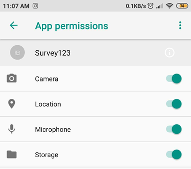 The App permissions window