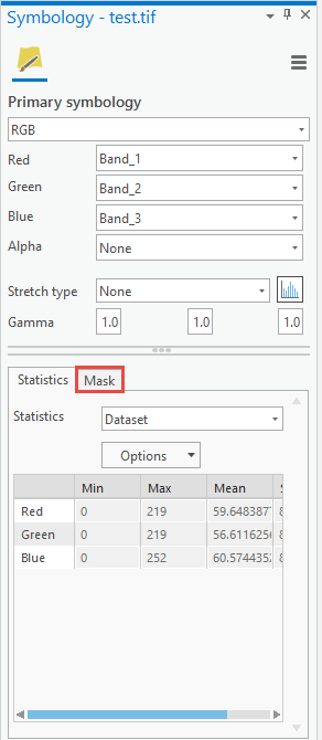 Screenshot of the Symbology pane with the Mask tab highlighted.