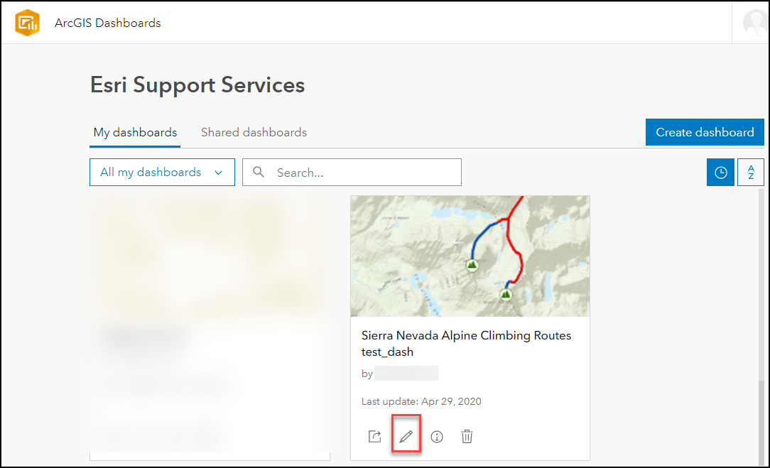 The image of the ArcGIS Dashboards page.