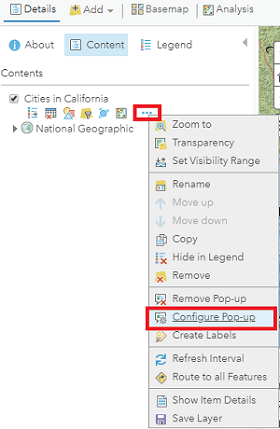Clicking the Configure Pop-up option in the More Options icon drop-down menu.