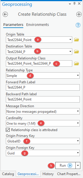 Image of the Create Relationship Class tool pane