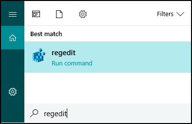 Image showing the search for the Registry Editor 'regedit' in the Windows Start menu
