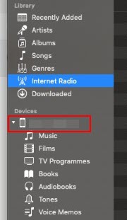 Images of list of connected devices on iTunes