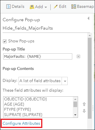 Image of the Configure Pop-up pane