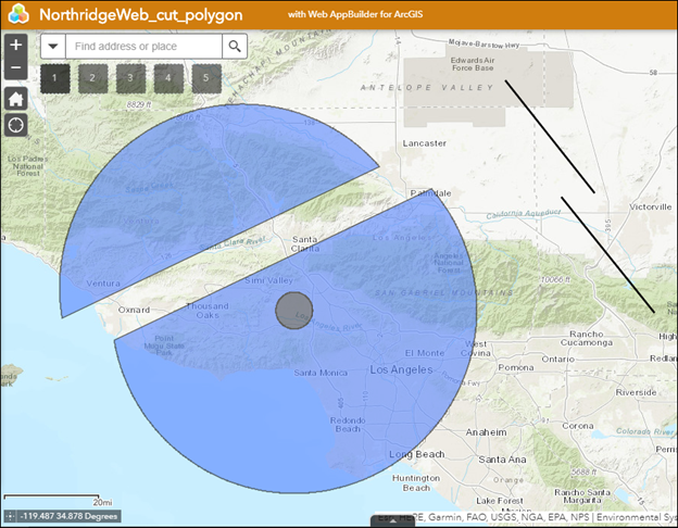 Image of cut line and polygon features in ArcGIS Web AppBuilder