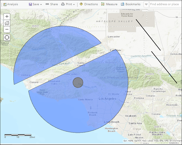 Image of cut line and polygon features in ArcGIS Online Map Viewer