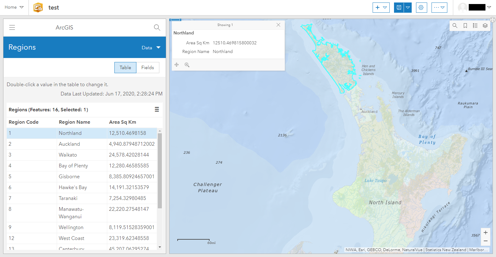 the embedded data table in ArcGIS Dashboards