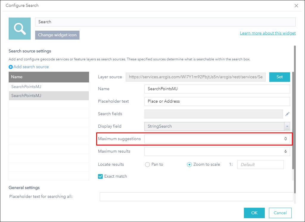 The Configure Search window.