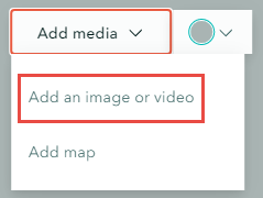 Image of the Add media drop-down arrow and Add an image or video option