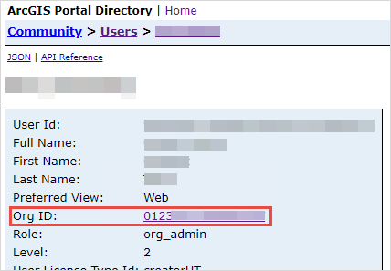 Clicking the Org ID in the ArcGIS Portal Directory page