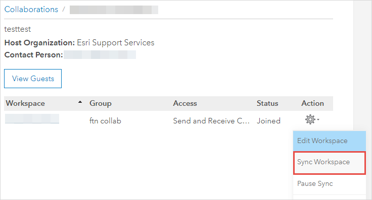 The Sync Workspace is available in the distributed collaboration details in Portal for ArcGIS.