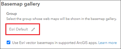 Image of the Basemap gallery setting in ArcGIS Online
