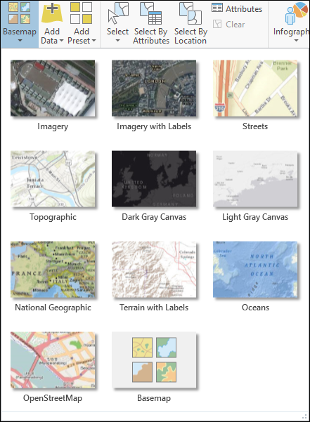 Image of the basemap displayed in the basemap gallery in ArcGIS Pro.