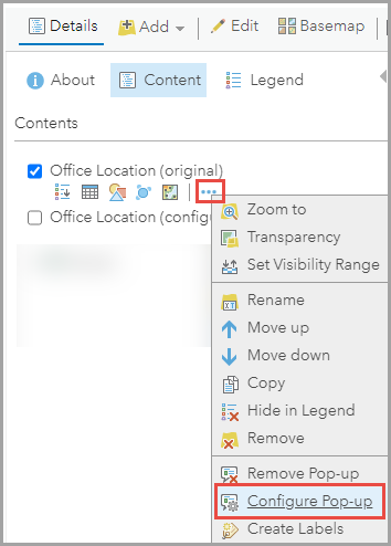 The Configure Pop-up option being selected