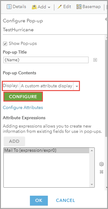 The custom attribute display option being selected