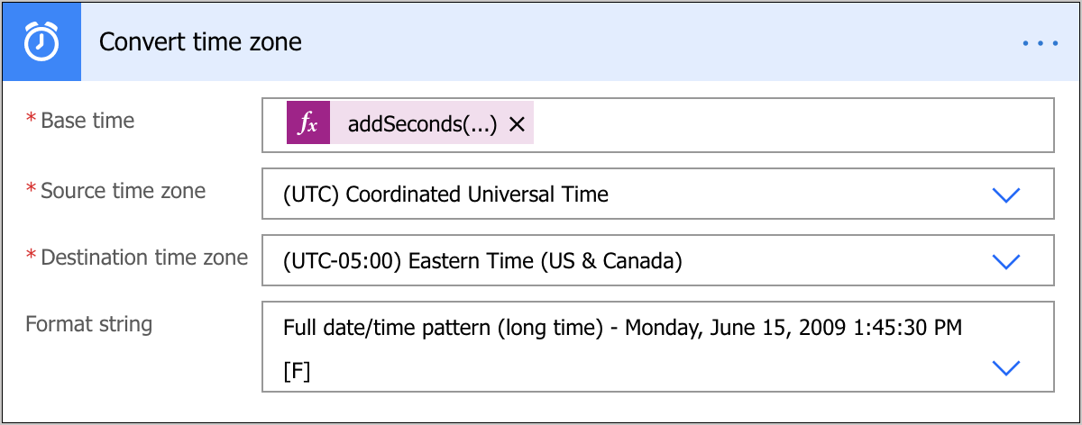 Image showing the convert time zone action.