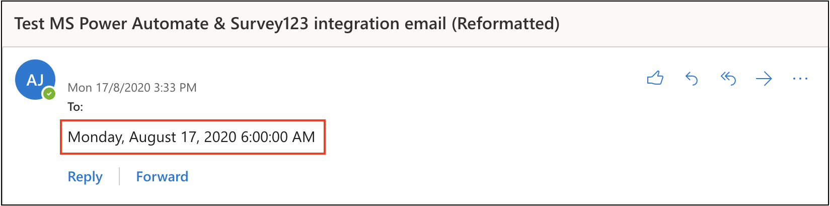 Image showing the email notification using MS Power Automate.