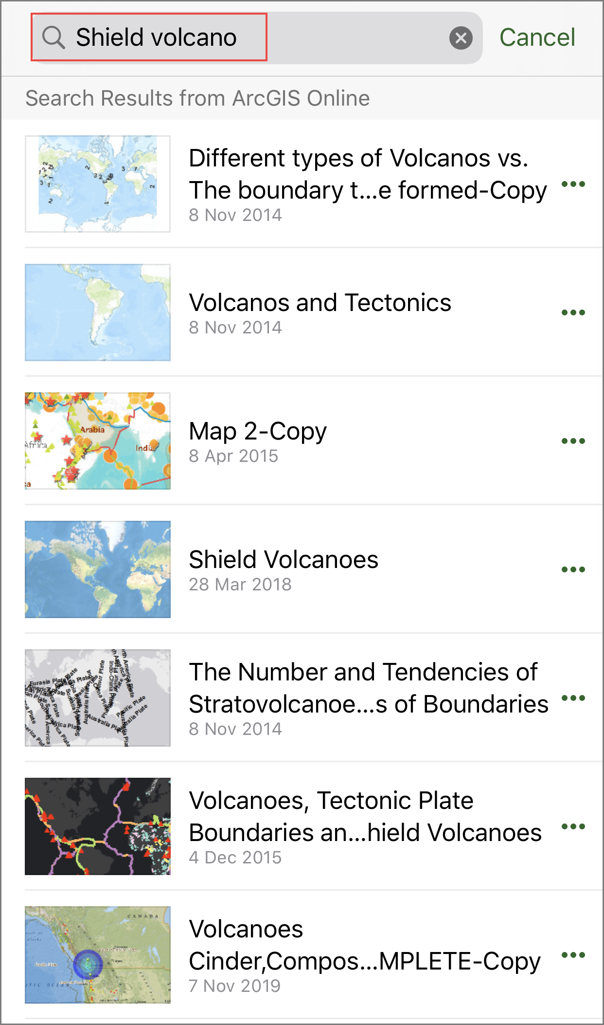 The example of the random search results of the addresses only in ArcGIS Explorer (iOS)