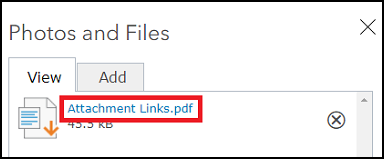 Image showing a PDF is attached to a feature in ArcGIS Online.