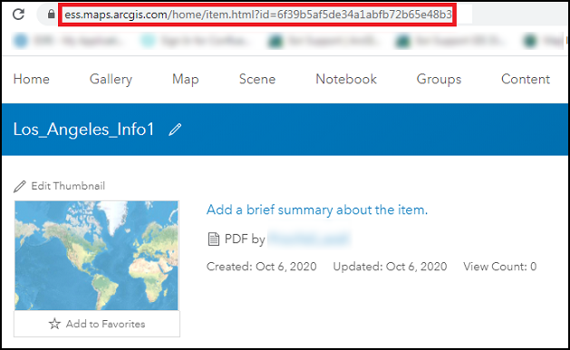 Image showing the URL of the file in the item details page.