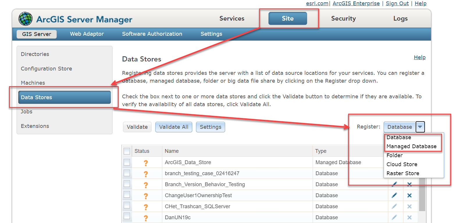 Image of the ArcGIS Server Manager window