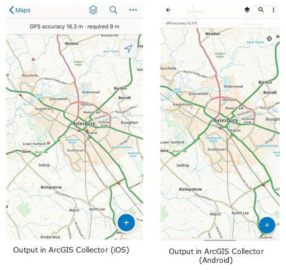 Image of output of WMTS in ArcGIS Collector in iOS and Android