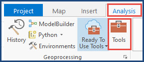 The Tools button under the Analysis tab in the Geoprocessing group