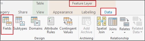 The image shows a screenshot showing the user interface on the top ribbon of ArcGIS Pro.