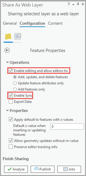 Image of Enable editing and allow editors to: and Enable Sync check boxes are checked