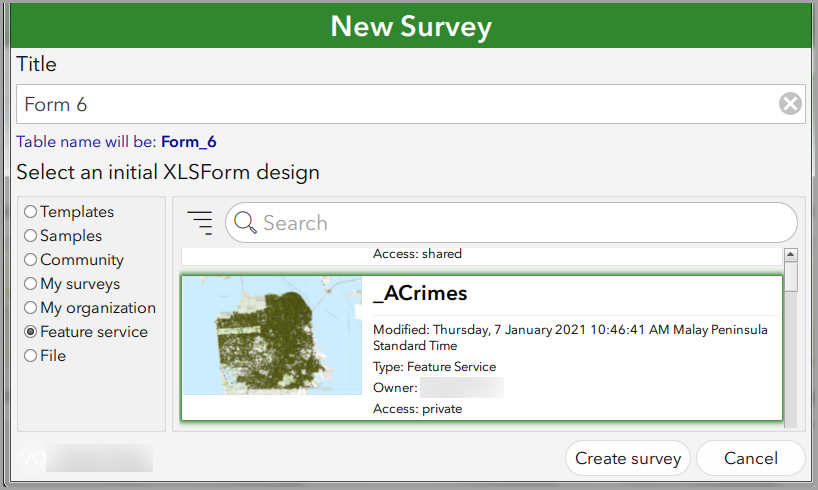 Image of selecting the desired feature service.