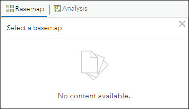 Image of the Basemap gallery displaying no content available