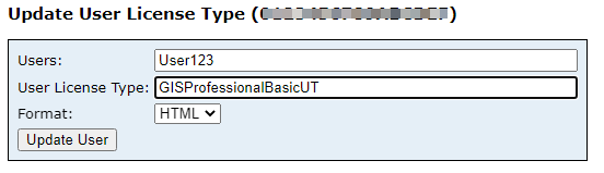 The Update User License Type page used to update the user license type