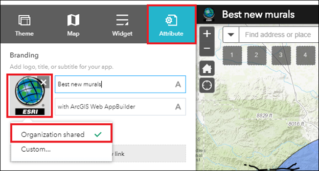 Image of the Attribute tab in ArcGIS Web AppBuilder