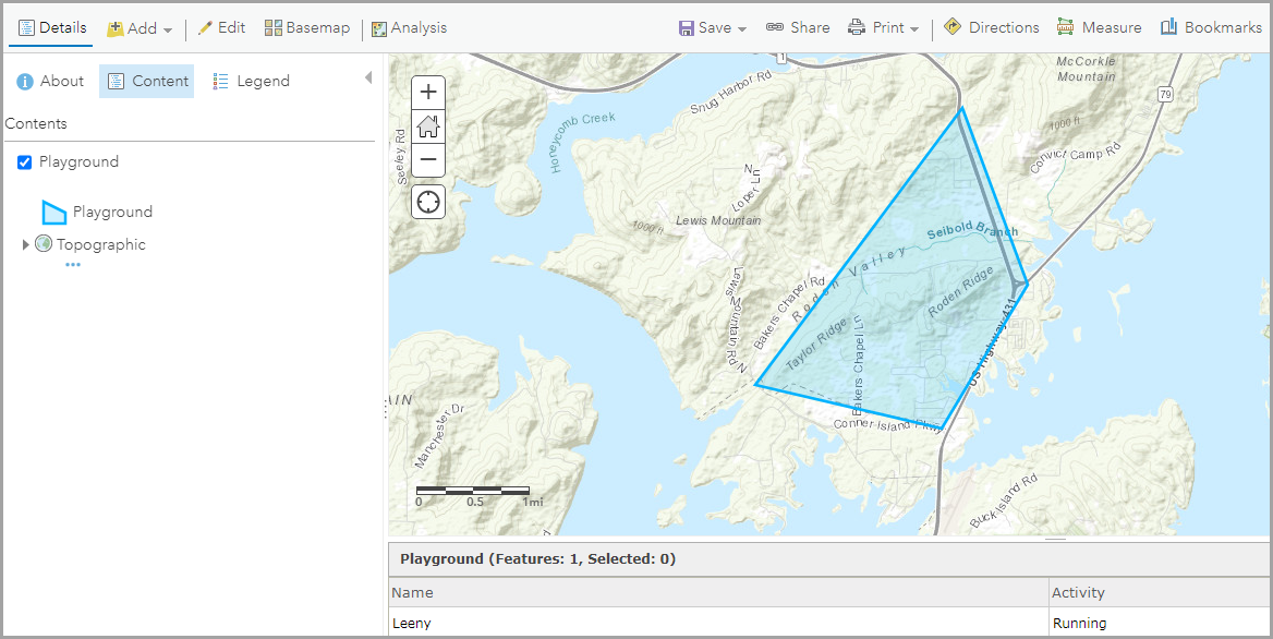 Image of the example of a polygon captured in the survey form displayed in Map Viewer