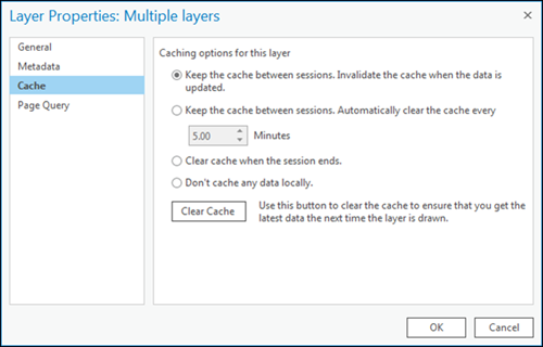 Image showing the Layer Properties window displaying the Cache options