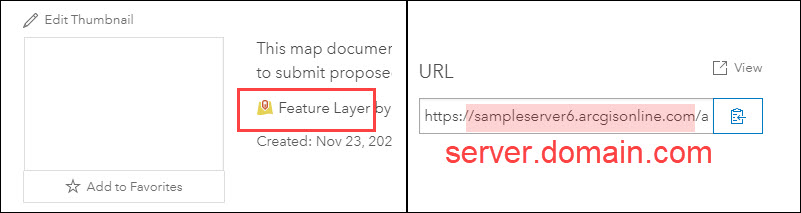 Image of the hosted feature service and the service URL