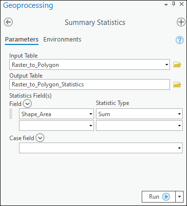 The image shows the Summary Statistics window and its parameters.