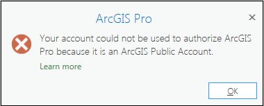 The image is a screenshot of the error message returned when attempting to sign in to ArcGIS Pro.