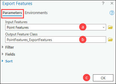 The Export Features pane