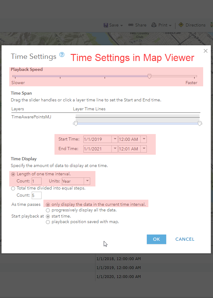 Image of the Time Settings in Map Viewer.