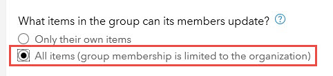 Image of All items (group membership is limited to the organization) checked during group creation.