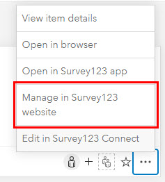 The 'Manage in Survey123 website' option.