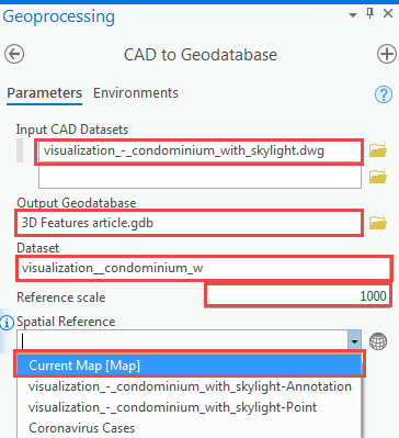 Image of the CAD to Geodatabase pane