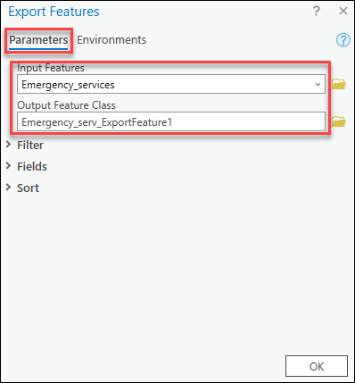 Image of the Export Features pane
