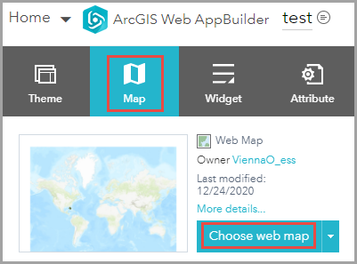 Image of selecting Choose web map in the Map tab