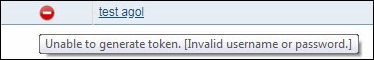The error message: Unable to generate token. [Invalid username or password]
