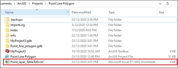 Image of the exported Excel (.xls) file in Windows File Explorer
