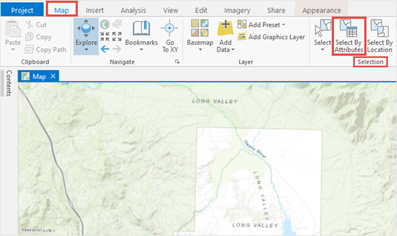 Image of the Selection group in ArcGIS Pro