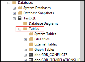 Tables folder in the database
